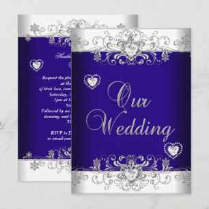 Blue Wedding Silver Diamond Hearts 2a Invitation