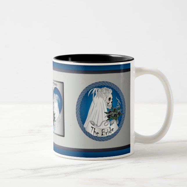 Blue Wedding Skulls Two-Tone Coffee Mug (Right)