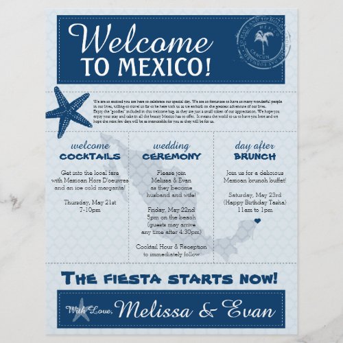 Blue Wedding Starfish Welcome Letter Cancun Mexico