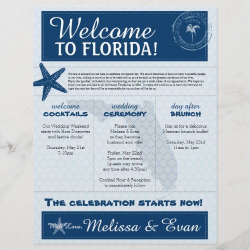 Blue Wedding Starfish Welcome Letter for Florida