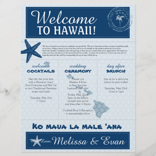 Blue Wedding Starfish Welcome Letter For Hawaii Zazzle Com