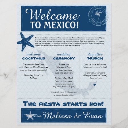 Blue Wedding Starfish Welcome Letter For Mexico