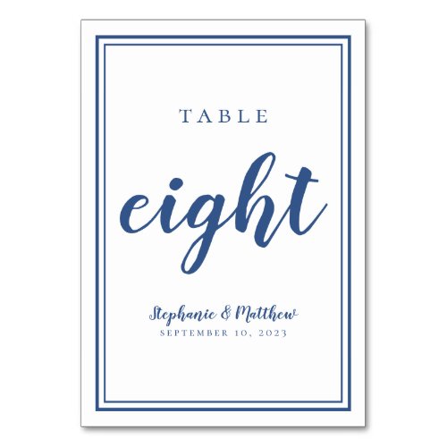 Blue Wedding Table Eight Modern Minimalist Simple Table Number