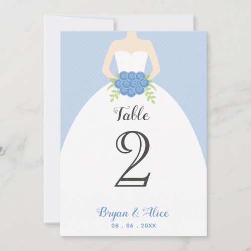 Blue Wedding Table Number Cards Bridal Gown