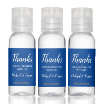 Blue Wedding Thank You Favor, Custom White text Hand Sanitizer
