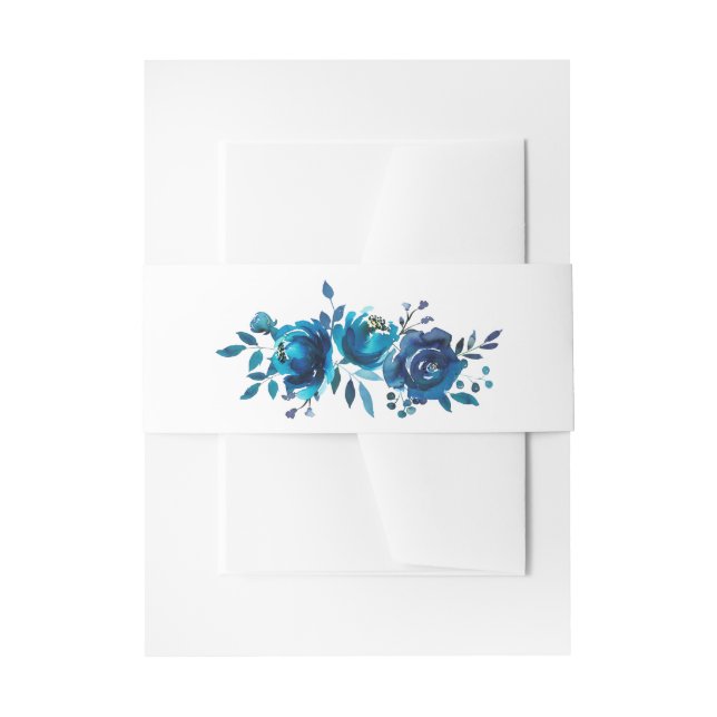 Blue Wedding - Watercolor Flowers Belly Band (Front Example)