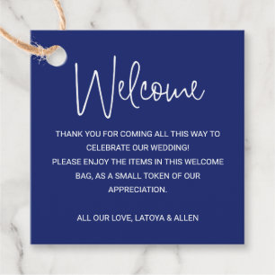 Blue Wedding Welcome Gift Bag Basket Favor Tags