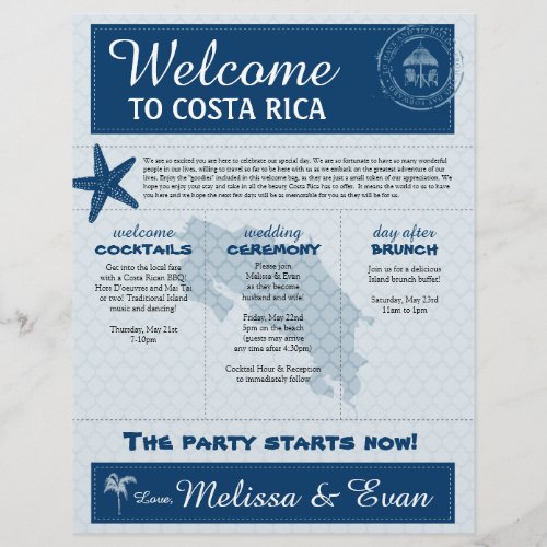 Blue Wedding Welcome Letter for Costa Rica