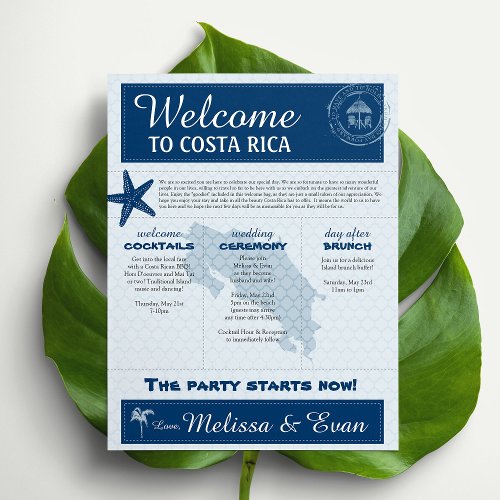 Blue Wedding Welcome Letter for Costa Rica