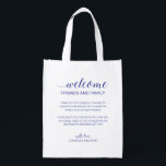 Blue Wedding Welcome Out Of Town Guests Gift Grocery Bag<br><div class="desc">This charming blue and white welcome gift bag placed in their accommodation,  is a nice way to thank your out of town guests for the travel they needed to do to get to your wedding. As a bonus your guests can reuse the bag for shopping.</div>