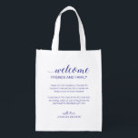 Blue Wedding Welcome Out Of Town Guests Gift Grocery Bag<br><div class="desc">This charming blue and white welcome gift bag placed in their accommodation,  is a nice way to thank your out of town guests for the travel they needed to do to get to your wedding. As a bonus your guests can reuse the bag for shopping.</div>