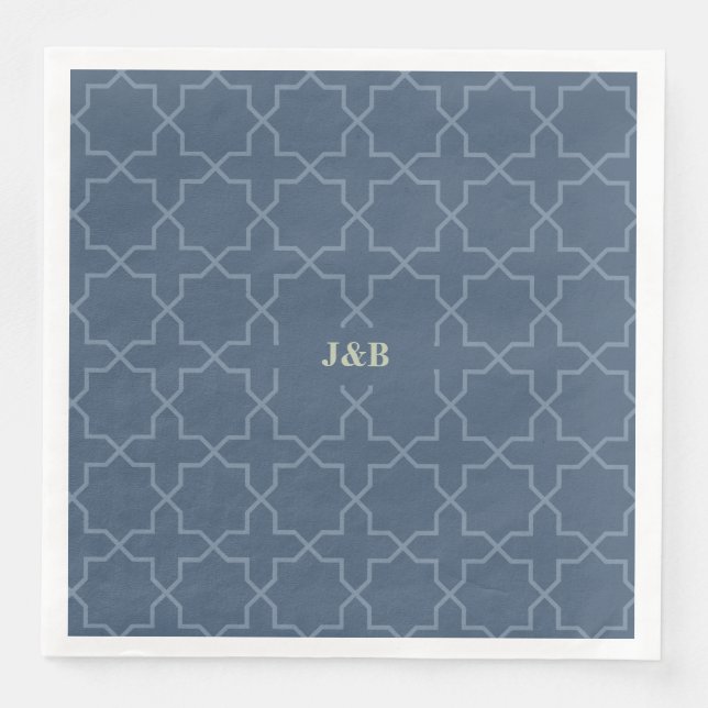 Blue Wedding with Latticework Pattern Paper Dinner Napkins (Front)