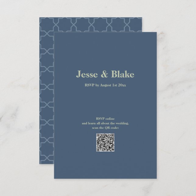 Blue Wedding with Latticework Pattern RSVP Card (Front/Back)