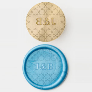 Blue Wedding with Latticework Pattern Wax Seal Stamp