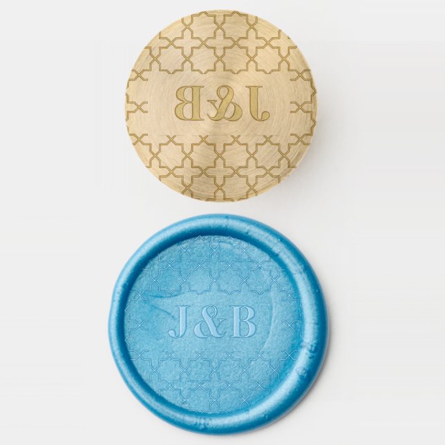 Blue Wedding with Latticework Pattern Wax Seal Stamp (Stamped)