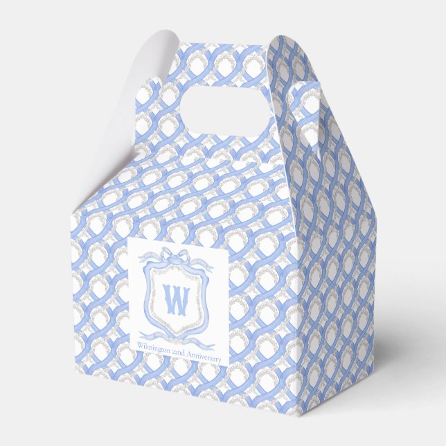Blue Wedgewood Coquette Grandmillennial Monogram  Favor Boxes (Front Side)