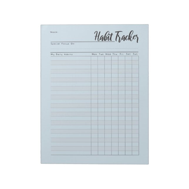 Blue weekly habit tracker notepad (Rotated)