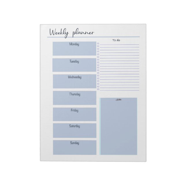 Blue Weekly Planner Notepad (Rotated)