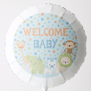 Blue Welcome Baby Jungle Animals Baby Shower Balloon