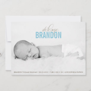 Blue Welcome Baby Photo Baby Birth Announcement