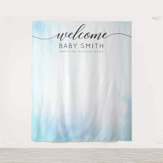 Blue Welcome Baby Shower Backdrop (Front)