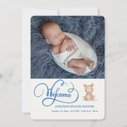 Blue Welcome Calligraphy Birth Announcement