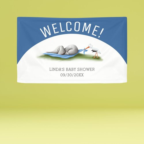 Blue Welcome Elephant Boy Baby Shower Banner