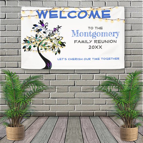 Blue Welcome Family Reunion Tree Lights Banner