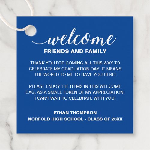 Blue Welcome Graduation Out Of Town Guest Gift Bag Favor Tags