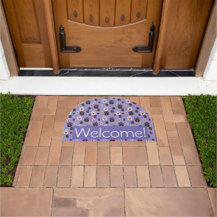 Blue Welcome Paw Print DoorMat