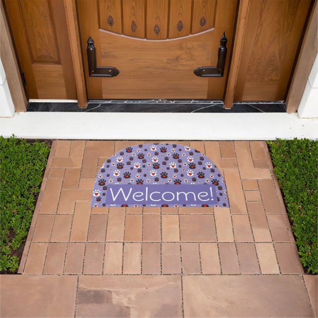 Blue Welcome Paw Print DoorMat (Outdoor)