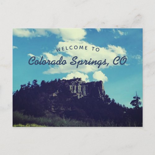 Blue Welcome to Colorado Springs Pulpit Rock Postcard