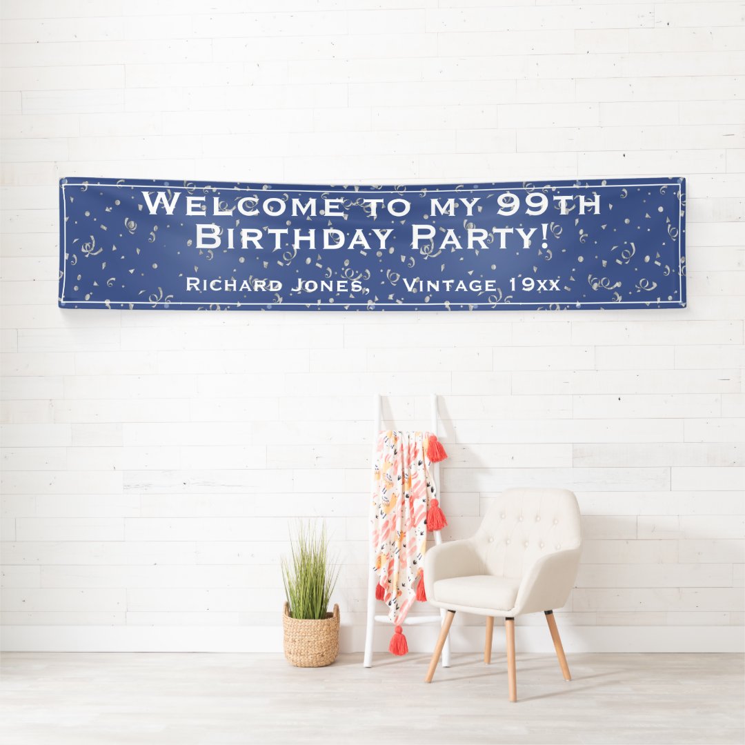 Blue Welcome to my [99th] Birthday Party Confetti Banner | Zazzle