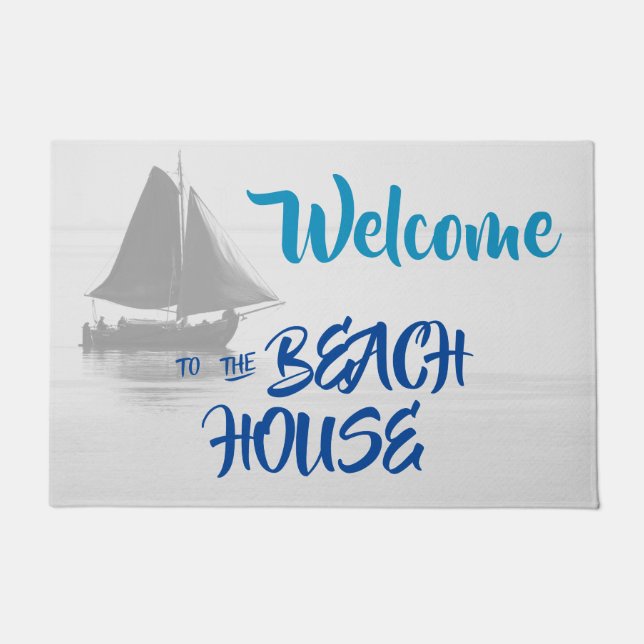 Blue Welcome to the Beach House nautical Doormat (Front)