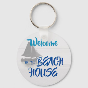 Blue Welcome to the Beach House nautical Keychain