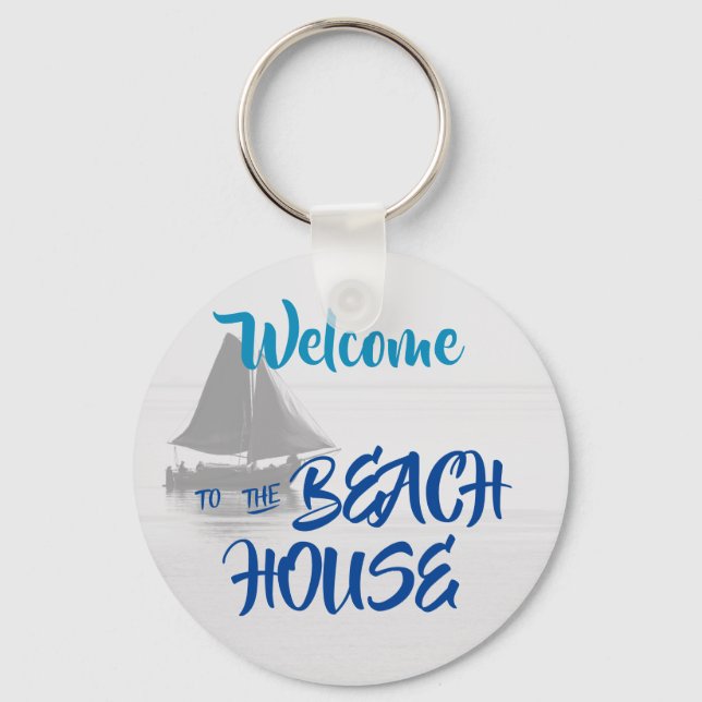 Blue Welcome to the Beach House nautical Keychain (Front)