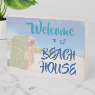 Blue Welcome to the Beach House Vacation Wooden Box Sign