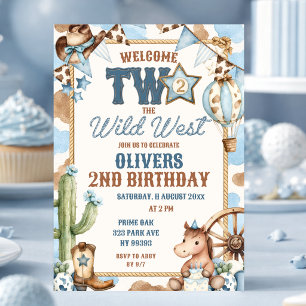 Blue Welcome Two The Wild West Second Birthday Invitation