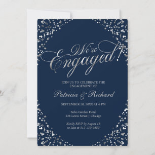 Blue We're Engaged Engagement Party Invitation
