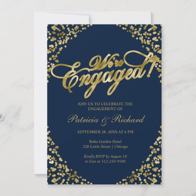 Blue We're Engaged Engagement Party Invitation (Front)