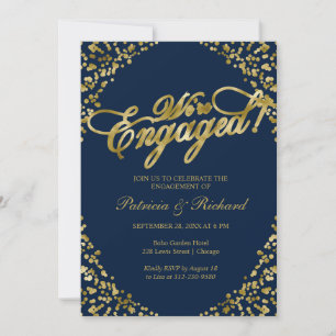 Blue We're Engaged Engagement Party Invitation