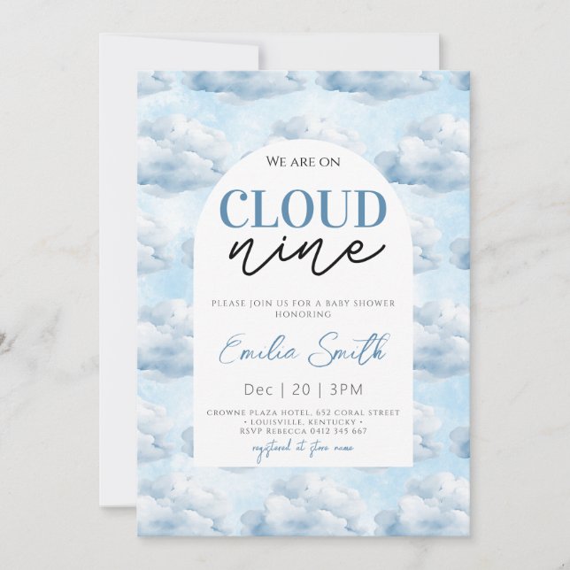  Blue We're on Cloud Nine Baby shower Shower Invitation (Front)