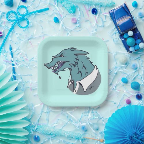 Blue Werewolf blue square paper plates