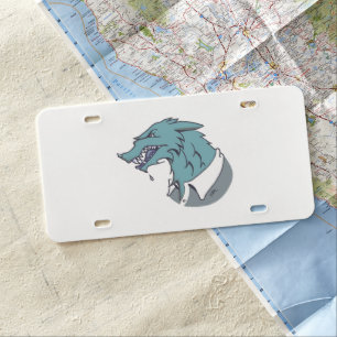 Blue Werewolf white plastic car license plate