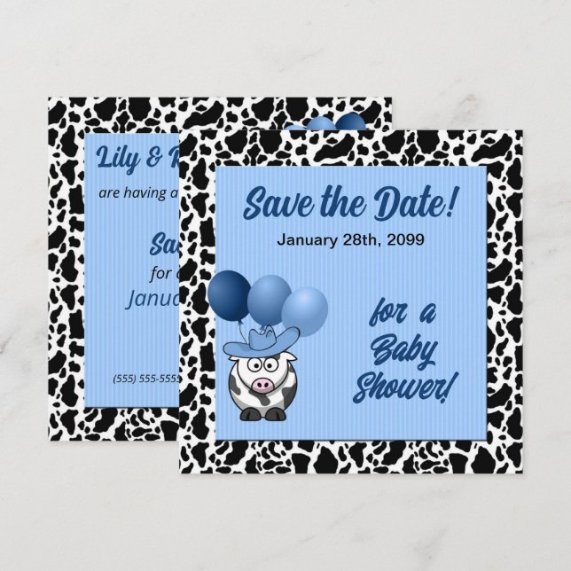 Blue Western Baby Shower Save The Date (Front/Back)