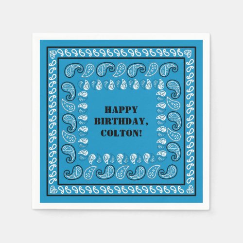 Blue Western Bandana Print Birthday Party Napkins