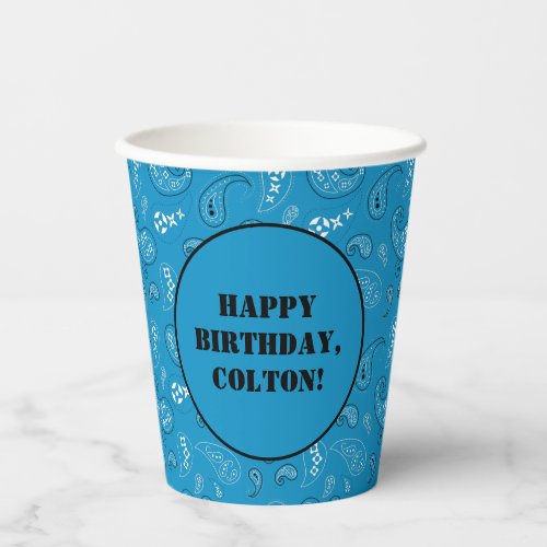 Blue Western Bandana Print Birthday Party Paper Cups