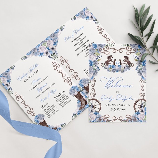 Blue Western Charro Quinceañera Program (Creator Uploaded)