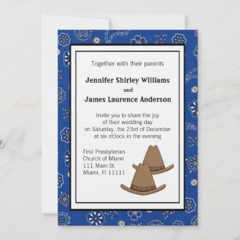 Blue Western Cowboy Hat Wedding Invitation by Lilleaf at Zazzle