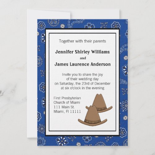 Blue Western Cowboy Hat Wedding Invitation